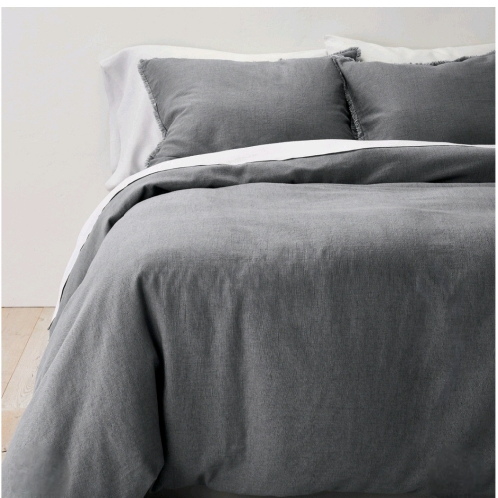 Casaluna Full/Queen Heavyweight Linen Blend Duvet Cover & Sham Set Dark Gray